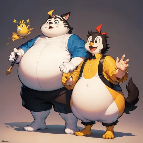 Fat Sylvester the Cat and fat tweety bird, concept art, 4k