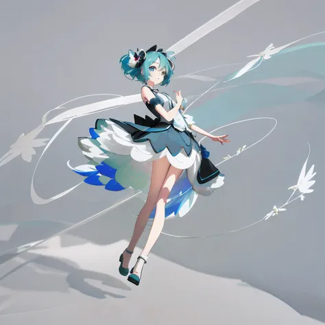 Anime girl in blue hair and white dress in the air, Hatsune Miku, Os amigos, vocaloid, loli in dress, Portrait of Hatsune Miku, hatsune miku portrait, anime moe art style, cute anime waifu in a nice dress, anime styled 3d, Hatsune Miku short hair, 2 d art,...