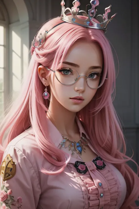 (masterpiece, top quality, best quality, official art, beautiful and aesthetic:1.2), (1girl), extreme detailed,colorful,highest detailed,cute, pink hair,crown, goggle