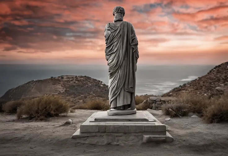 wise man, Stoic statue, cinza, antiga, Greece