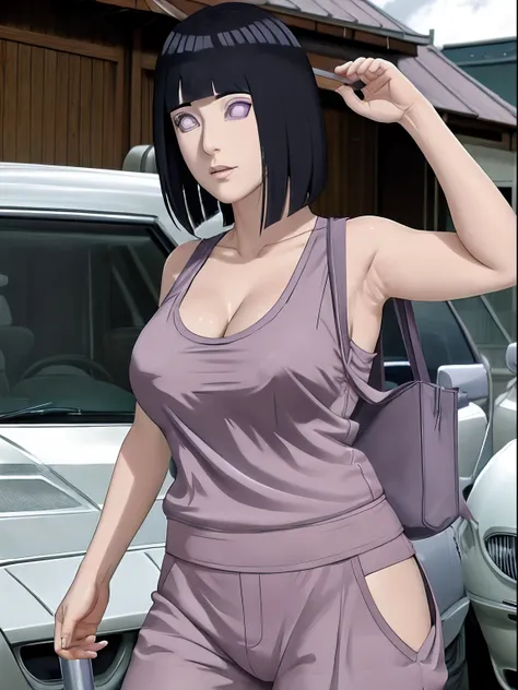 Hinata Hyuga, mature women, large breast, purple eyes, tank top, cleavage