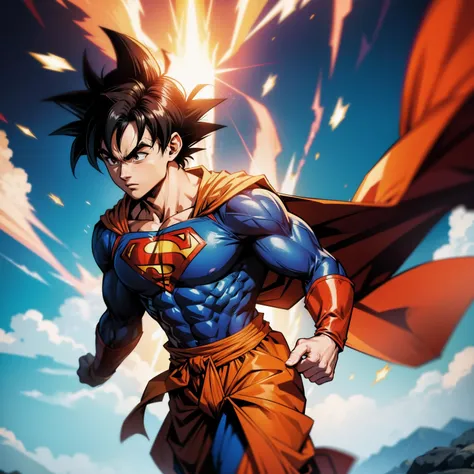 Goku usando roupa do Superman