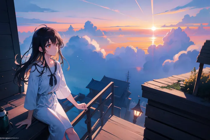 Create exquisite illustrations reminiscent of Makoto Shinkais style, It is characterized by its ultra-fine details and top-notch quality. Your job is、Its about skillfully capturing the mesmerizing essence of a nostalgic scene where the horizon seamlessly m...