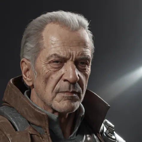 Tough mercenary type Old man face mix of Tony Stark and bruce willis, realistically, dynamic lights, old, gray stubble, full shoot,  trending on ArtStation, trending on CGSociety, High Detail, Sharp focus, dramatic, photorealistic