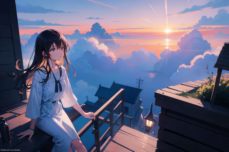 Create exquisite illustrations reminiscent of Makoto Shinkais style, Features ultra-fine details and top-notch quality. Your job is、Face that is、Its about skillfully capturing the mesmerizing essence of a nostalgic scene where the horizon seamlessly merges...