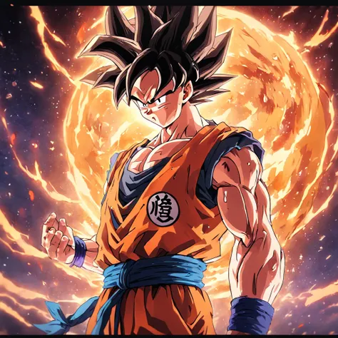 dragon ball, son goku, estilo anime, circulo neon, no fundo galaxia