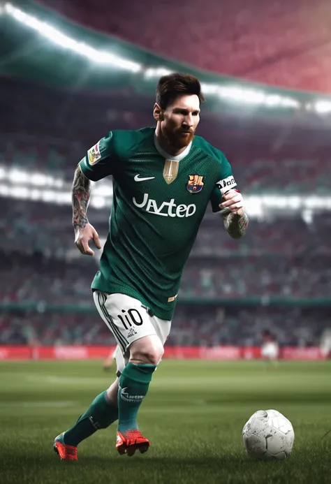 Lionel Messi com a camisa do time do Palmeiras. renderizado 3D vray