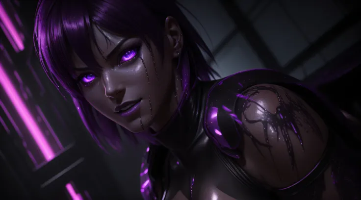 sexy motoko, Glow, seductive, glowing purple eyes , sexy , (ultra photorealistic:1.3), (masterpiece:1.4), best quality, ((realistic)), high quality, ultra detailed, ((real image)), ((realistic skin)), ((realistic face)),(illustration:1.05), (beautiful:1.05...