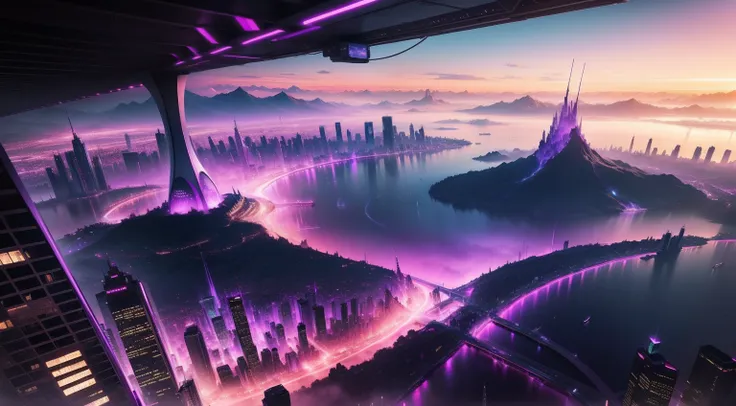 Purple Aura City Landscape, Virtual meets Reality, AR, Designer, Artistic, ultra reality, Vibrant, Colorful, full hd