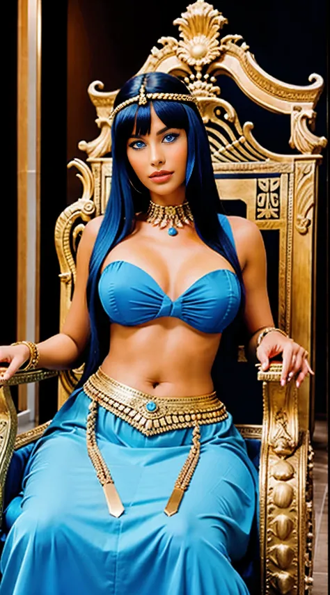 Cleopatra sitting on the beautiful throne of blue eyes