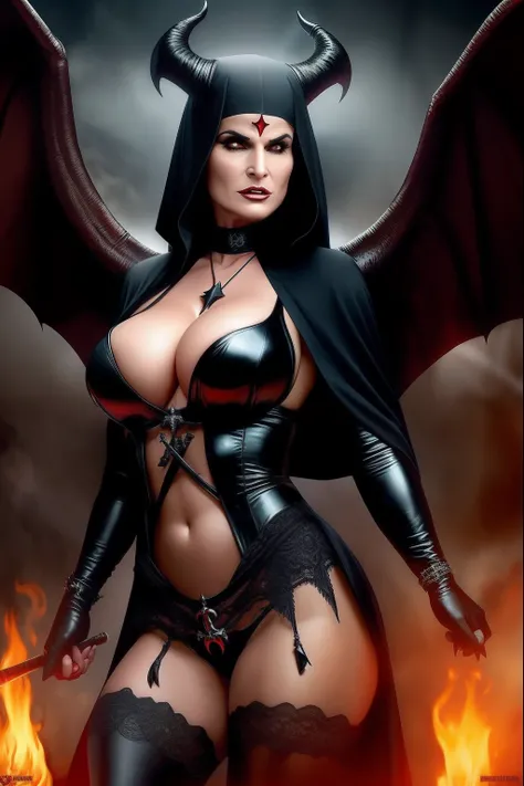 Lisa Ann: The evil nun, Demon horn on the head, demon wings,diabolique, insidieux, Context of the Satanic Church,  Realistic detailed eyes