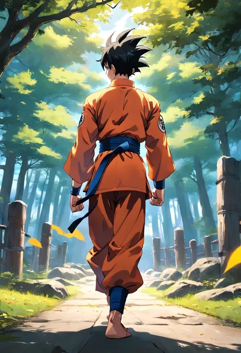 Adult Goku, outdoors, martial arts training