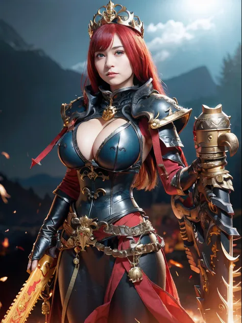 (masutepiece), Professional , ​masterpiece、top-quality、photos realistic , depth of fields 、（Dragon Black Metal Body:1.９),(Matte Blue Black、（cleavage of the breast）、Dragon Gold Weapon（Dragon Metal Body:1.４),Gorgeous gold weapons ,（（ Dragons dense and gorgeo...