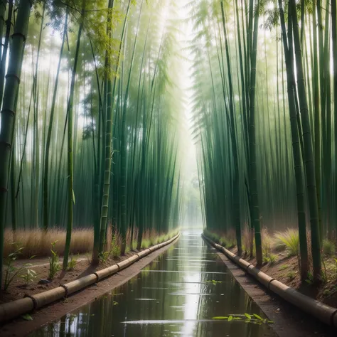 Green bamboo after fresh air after rain，HD photo