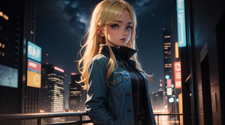 girl, Night City, 22 years old, blonde, blue theme