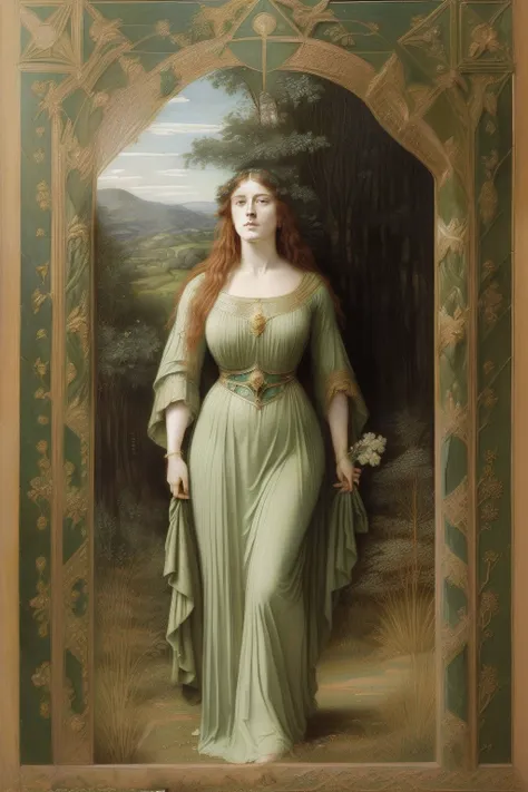 (((pre-raphaelite painting, gustave doré style, celtic pattern, trees and leaves, outono, dourado, tons outonais e dourados, pre...