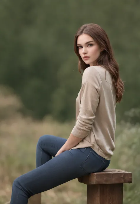 Teen girl, Tight jeans, sitting, high school, sitting on stool, From_behind,