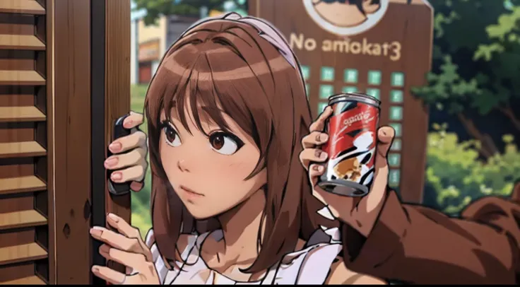 animesque、delicate、brown hair、canned coffee with milk、kawaii girl