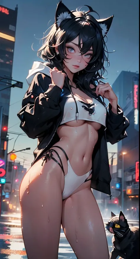 girl spacepunk,(((1girl))),((beautiful girl with bright and luminous cat ears)),

(large breasts:1.4),saggy breasts,((((black hair,black messy hair,colored inner hair,large hair,absurdly long unkempt hair:1.35,long black hair,ear breathing)))),((((cat ears...