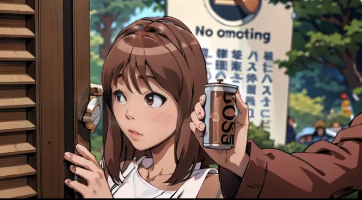 animesque、delicate、brown hair、canned coffee with milk、kawaii girl