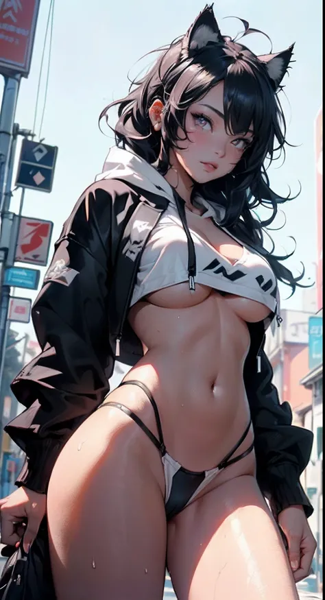 girl spacepunk,(((1girl))),((beautiful girl with bright and luminous cat ears)),

(large breasts:1.4),saggy breasts,((((black hair,black messy hair,colored inner hair,large hair,absurdly long unkempt hair:1.35,long black hair,ear breathing)))),((((cat ears...