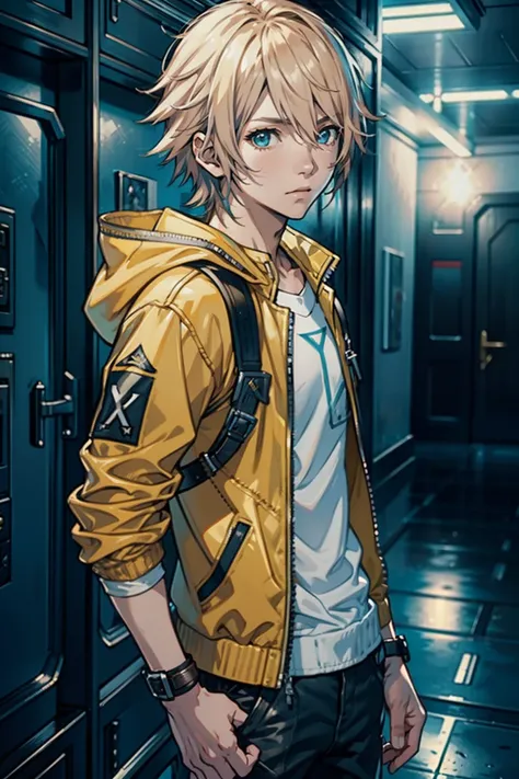 young boy, hope final fantasy XIII, Final Fantasy XIII, 4k, Hope Estheim, wearing yellow jacket, white shirt,