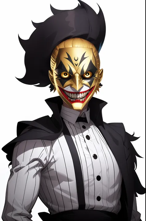 golden mask, golden face, goldeni new face joker, digital art from danganronpa, evil grin, kawacy, jazza and rossdraws, [[[[grinning evily]]]],