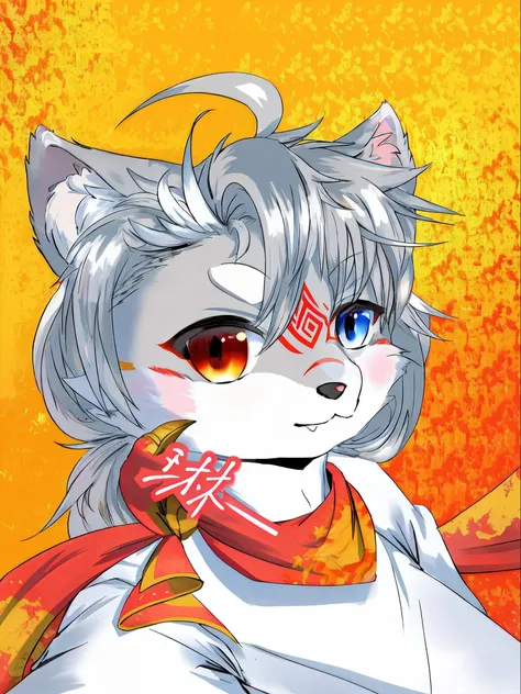 Anime cat with red scarf and red bow, fursona art, Amaterasu, very very beautiful furry art, Kitsune, fursona furry art commission, Furry art!!!, fursona commission, kitsune three - tailed fox, White-haired fox, onmyoji portrait, furry character portrait, ...