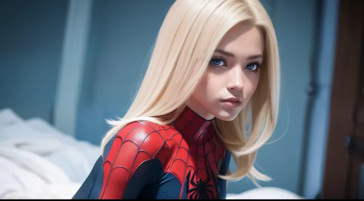 spider-girl blonde Sexy no alto de um predio