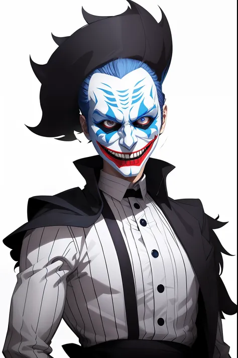 blue mask, blue face, blue new face joker, digital art from danganronpa, evil grin, kawacy, jazza and rossdraws, [[[[grinning evily]]]],