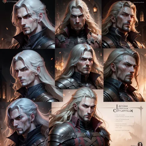 Character sheet design différents expressions hyper realistic super detailed Dynamic Castlevania Lord of the shadows