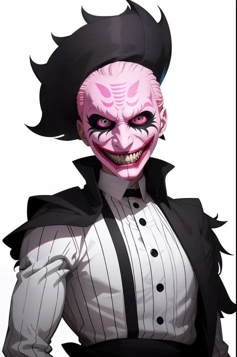 pink mask, pink face, pink new face joker, digital art from danganronpa, evil grin, kawacy, jazza and rossdraws, [[[[grinning evily]]]],