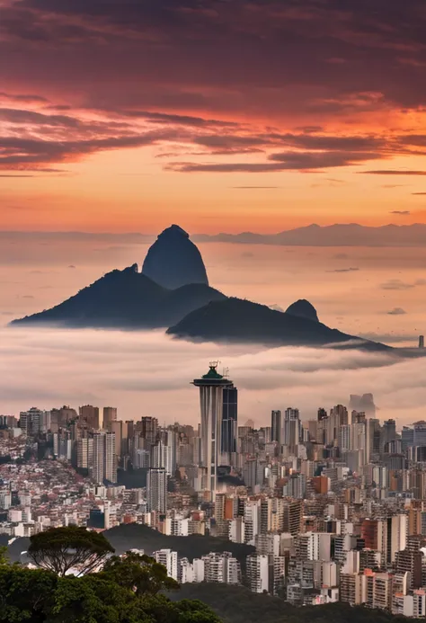 ferrari preta no deserto com uma montanha de fundo, no fundo da imagem o cristo redentor do rio de janeiro. dia chuvoso, nuvens, raios.