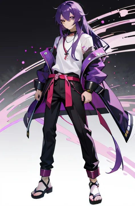 anime character with long hair and purple hair standing in front of a black background, anime style character, official character art, character artwork, male anime character, anime character, official character illustration, clean artstyle, style anime, a...