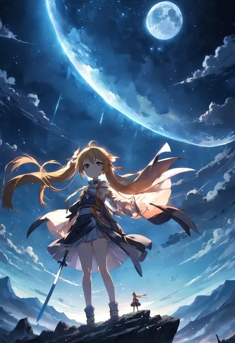 anime characters in a dark sky with a full moon, sword art online, Anime Estilo Estrela, estrela, anime de fantasia, Kirito, Asuna Yuuki, papel de parede anime ultra hd, Arte HD, Papel de parede anime HD, hd Anime Wallaper, anime hd wallpaper, Anime HD, An...