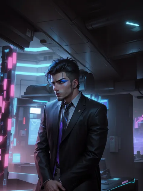 Change background cyberpunk handsome boy , realistic face, 8k , ultra realistic,