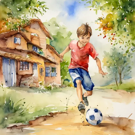 (a young boy playing soccer)