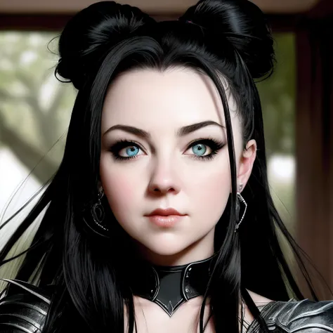 Uma mulher, branca,olhos azuis,cabelo preto, parecida com a Amy Lee, Evanescence