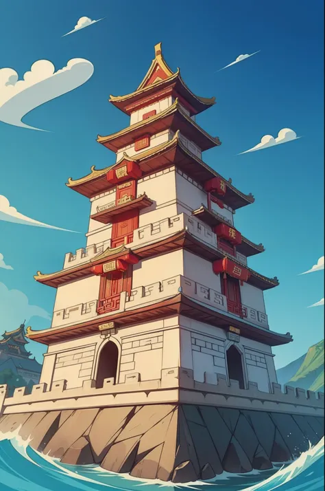 "(((Chinese castle 2d))), estilo cartoon, meio de lado, desenho 2d, imagem 2d plana, simplicidade"