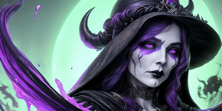 there is a skull with a hood and a hat on it, purple slime, lots of slime, slimy, close-up portrait goddess skull, goddess of death, green slime, saint skeleton queen, queen of death, unreal engine render + a goddess, portrait of the god of death, artstati...