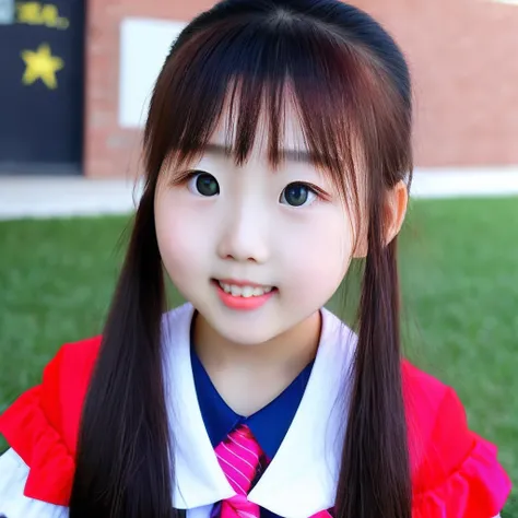 Beautiful school girl、cute face、Black and beautiful straight hair