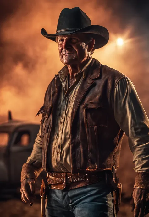 make me a hyper realistic poster of freddy kruegar, cowboy-shot with warm lighting