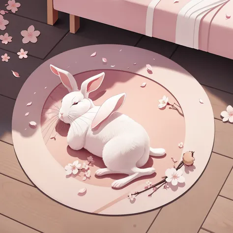 Cherry blossom petals spread all over the floor、Rabbit sleeping --auto