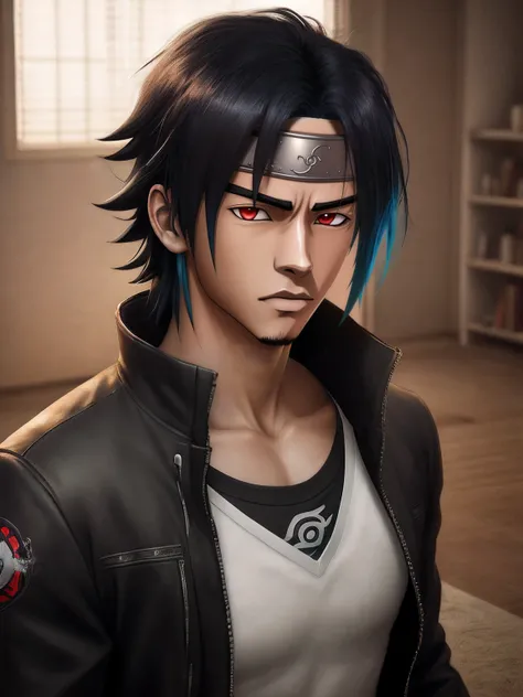 personagem de anime com cabelo preto e jaqueta preta em uma floresta, realista, badass anime 8 k, estilo realismo anime, arte de anime realista, Estilo anime 3D realista, gama murata e artgerm, homem bonito anime, sasuke uchiha, arte cg anime suave, Modelo...