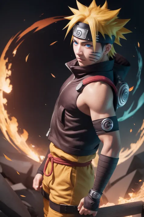 Naruto, real skin, real eye, blue eye, ultra realistic