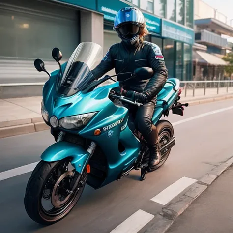 Beauty with helmet without showing face with Suzuki motorcycle selfie