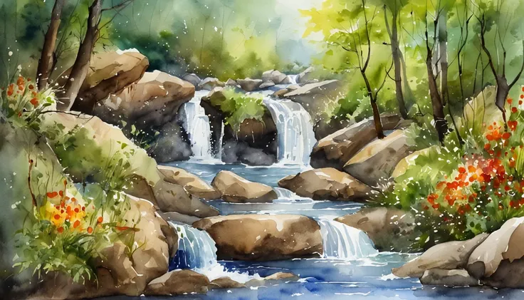 A small stream in the forest、Segment difference、tiny waterfall