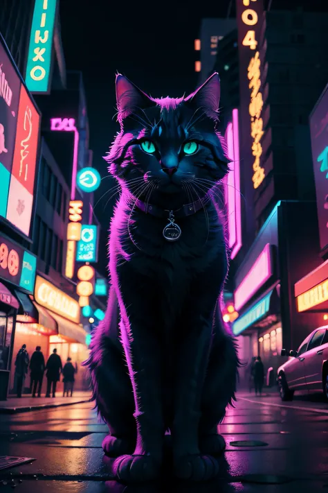 neon cat city night