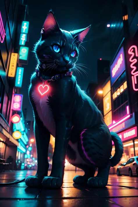 neon cat city night