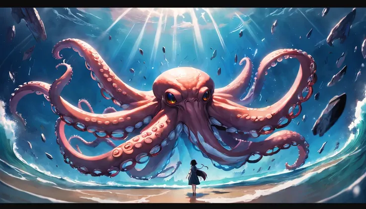 An octopus with an American symbol，One weapon per claw，Make waves on Earth